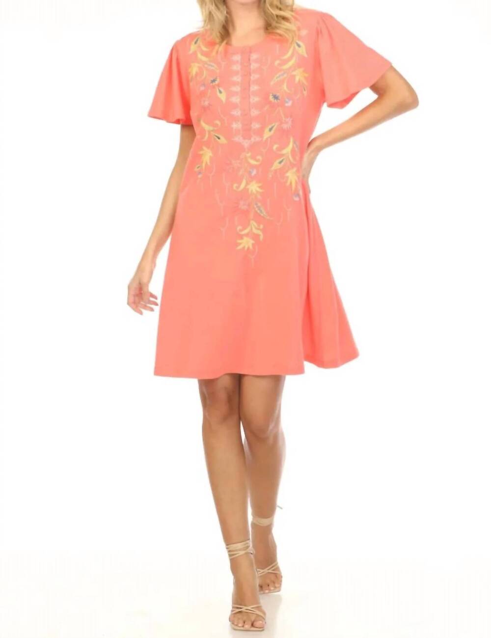 NEW JOHNNY WAS calista flutter sleeve henley dress in sugar coral